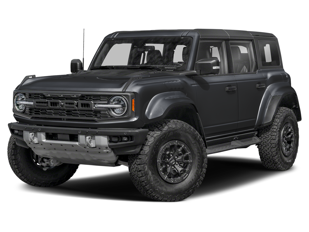 2024 Ford Bronco Raptor in Shadow Black — front three-quarter view