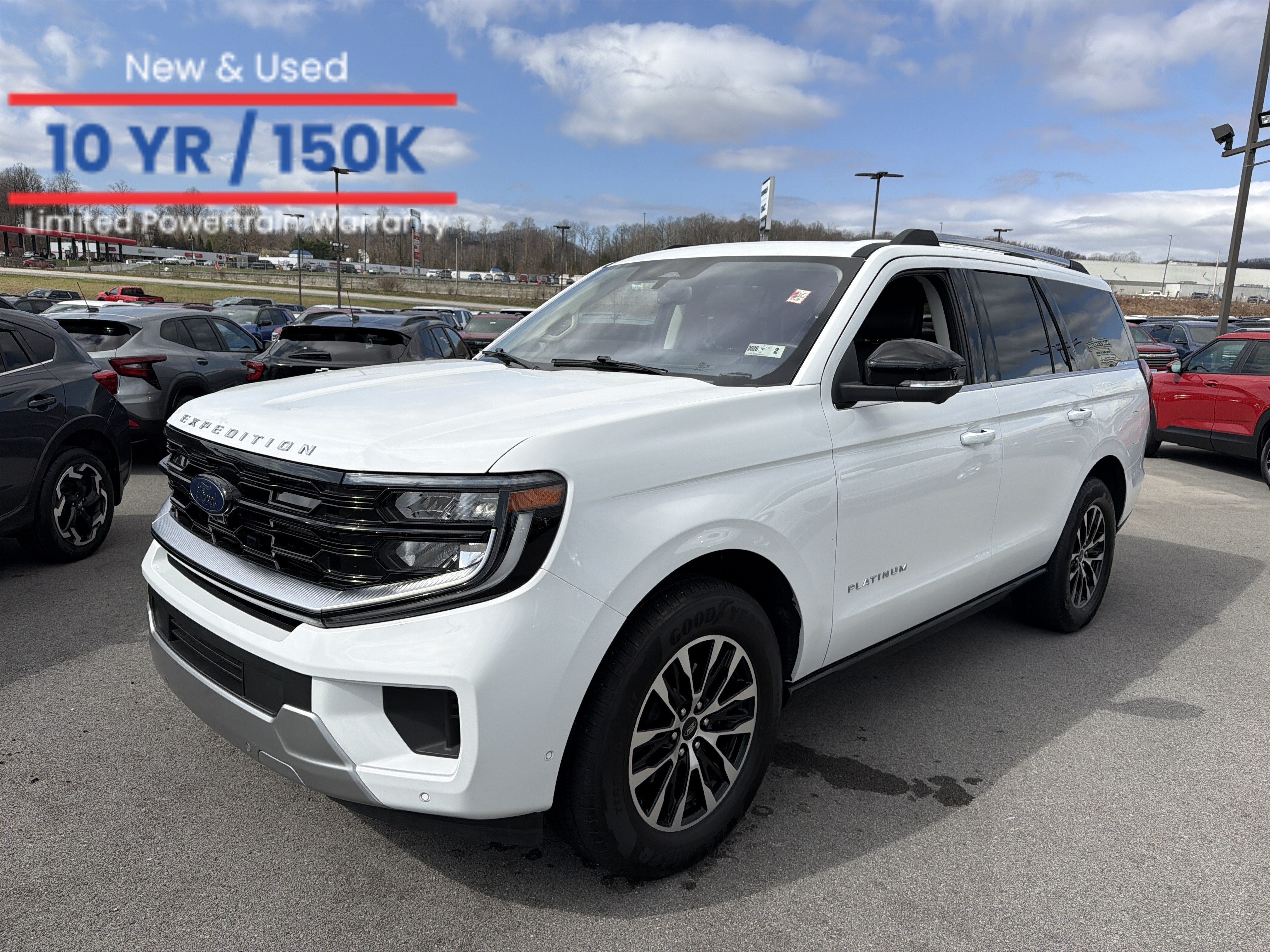 2025 Ford Expedition Platinum in Oxford White — front three-quarter view